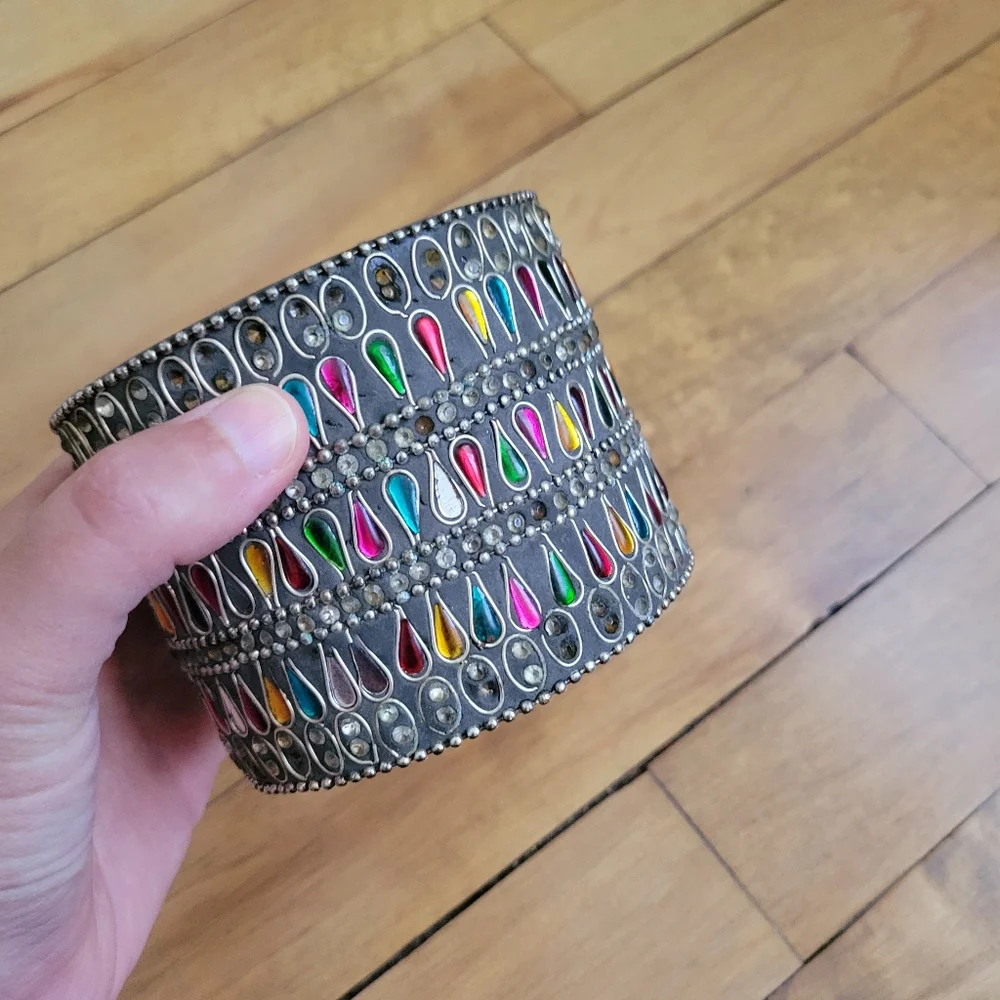 Vintage Indian Bejeweled Circular Box